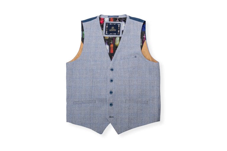 Waistcoat displayed on a simple white background, highlighting its sleek design and tailored fit for a refined, sophisticated look.